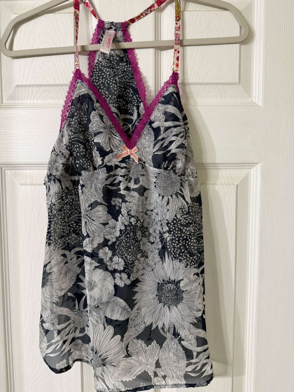 Liberty of London Navy & White Floral Camisole with Pink Lace Trim